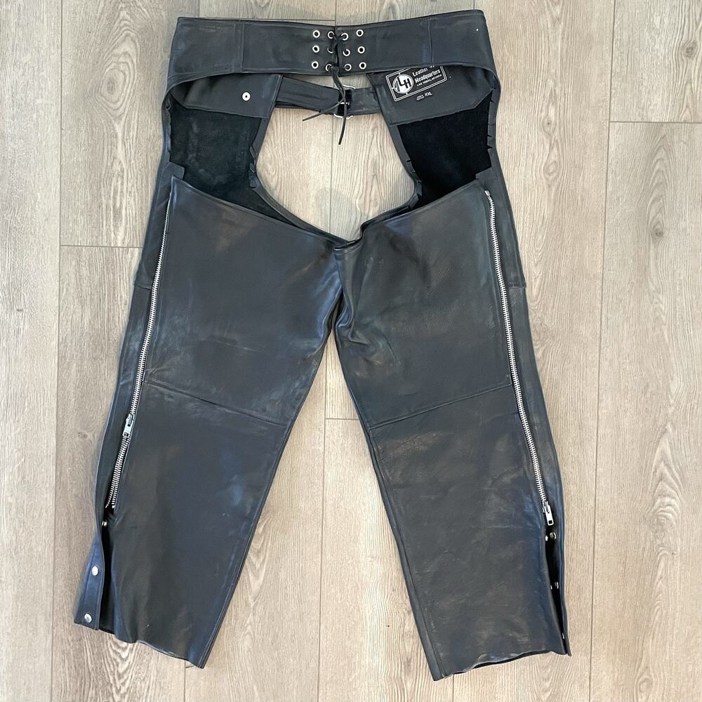 Leather Headquarters Las Vegas Motorcycle Chaps Mens XXL Black Zip Snap